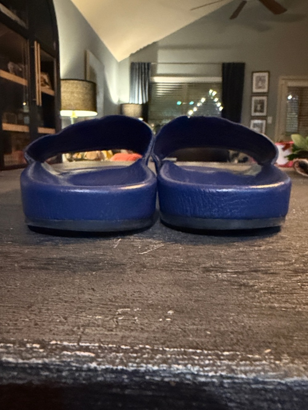 Balenciaga Royal Blue Leather Logo Slide Sandals - Picture 6 of 9
